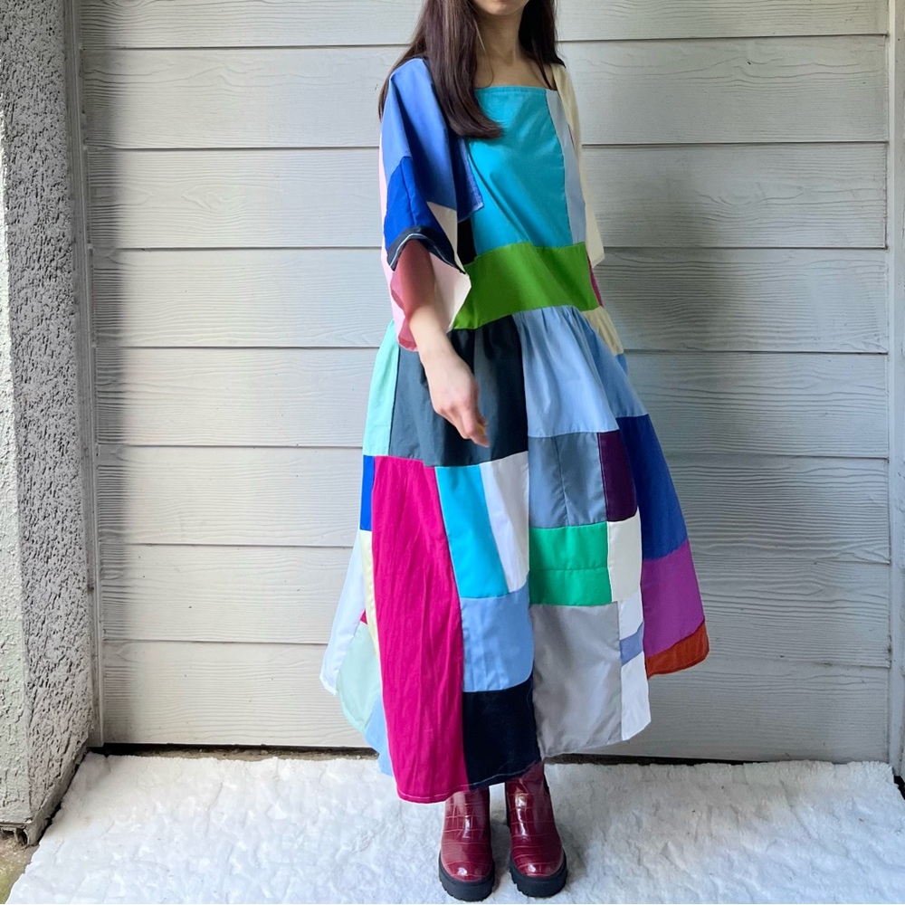 Handmade Quilted Patchwork Colorblock Dress SKU 12157 - Picture 14 of 14